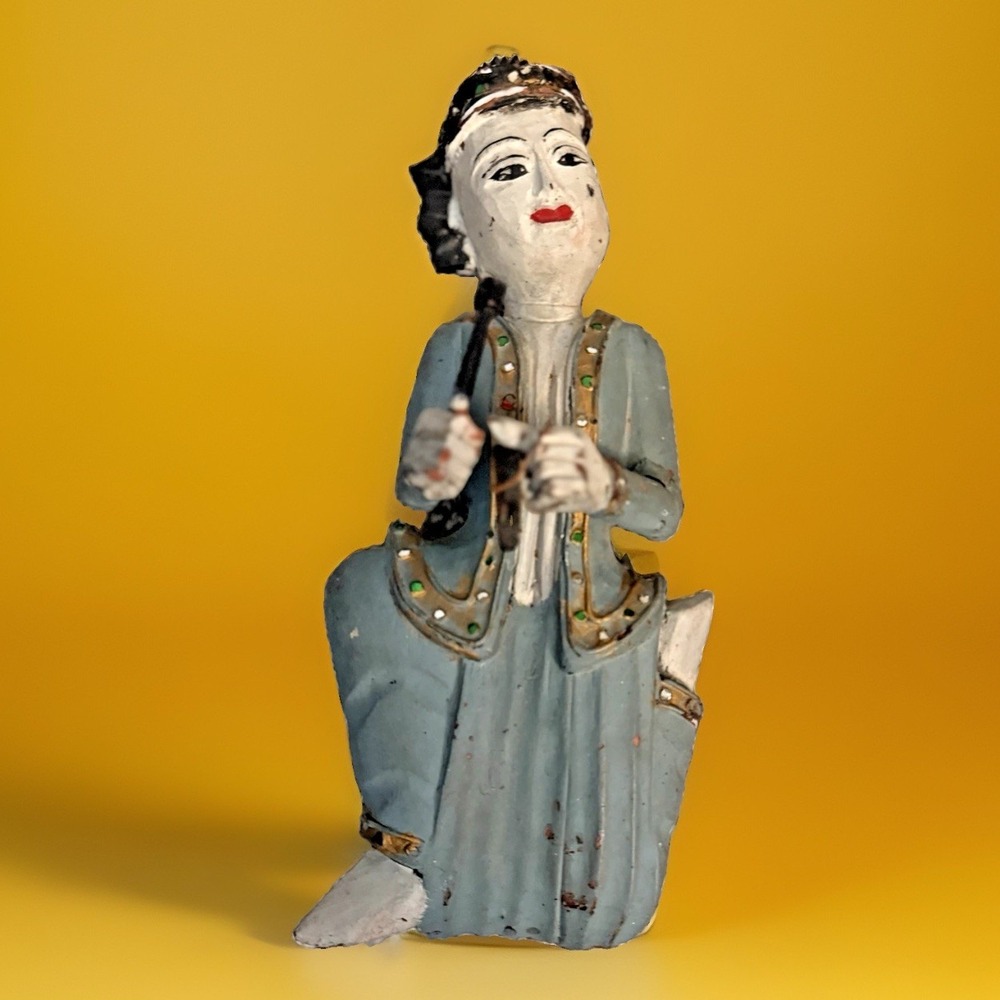Vintage Burmese Marionette Hanging Decor Hand Carved Wood Asian Folk Art Burma